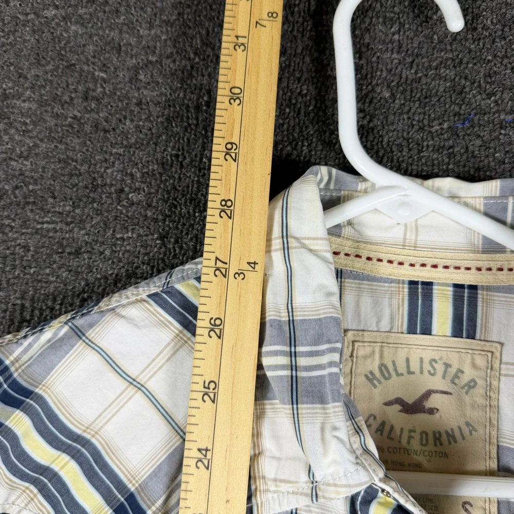 Hollister Mens Plaid Western Pearl Snap Shirt Navy Yellow White Size S Small